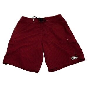 AFTCO Bluewater Men's Burgundy Pinstripe Cargo Stretch Board Shorts Size 32